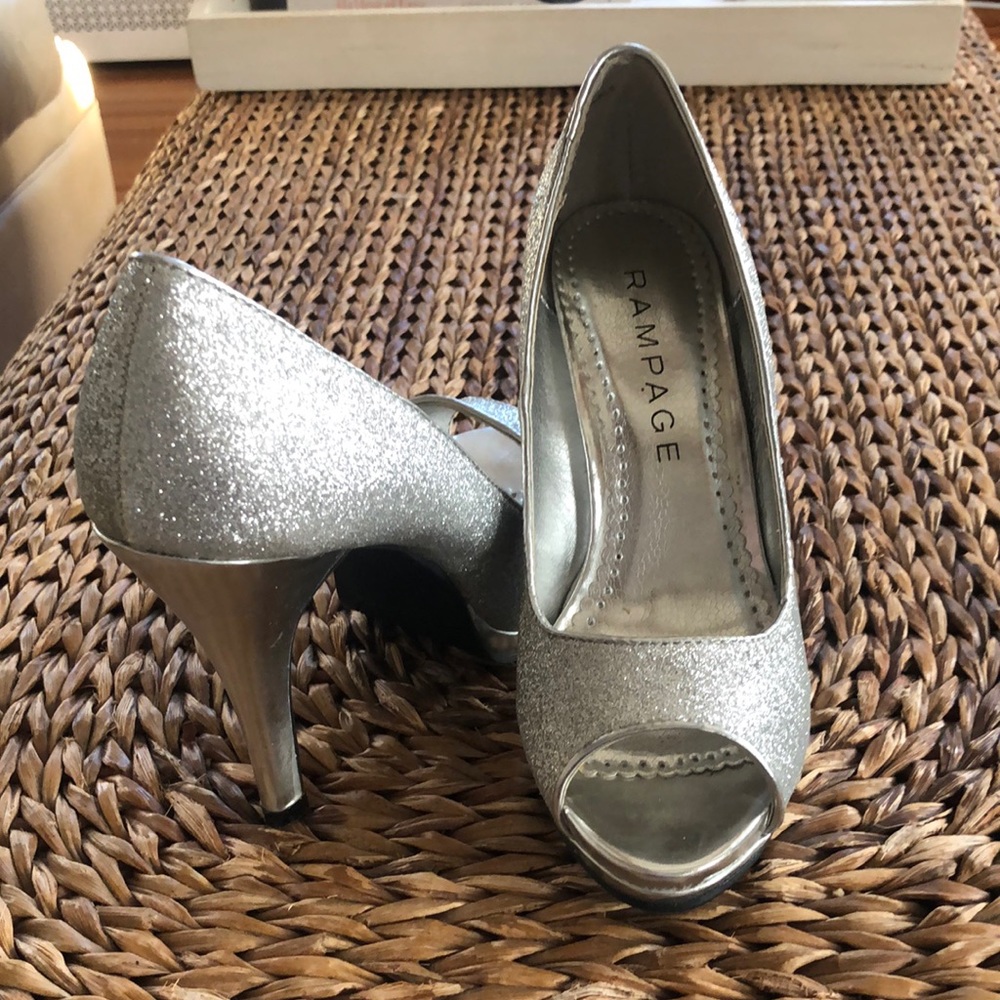 Silver sparkle pumps size 6